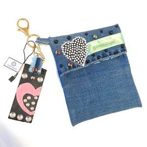 Denim key chain hearts jean gold plated
